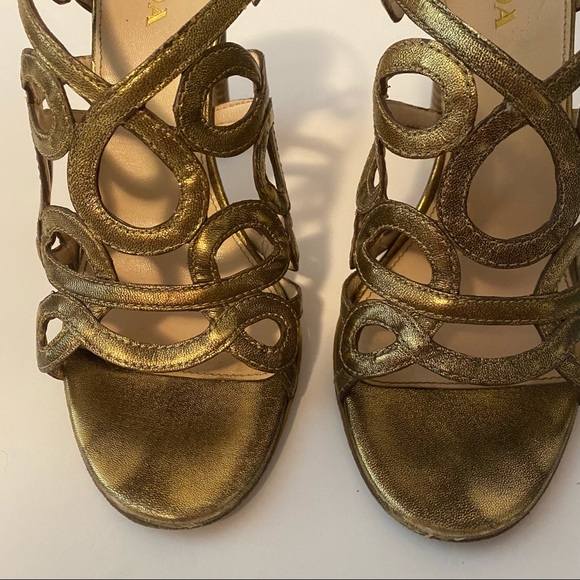 Prada Gold Cage Strap Dress Heels Size 39 - Picture 7 of 11